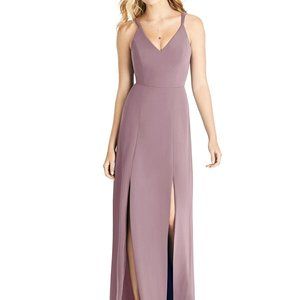 Dessy 8187....Full Length, V-Neck Crepe Dress....Dusty Rose...Size 4....NWT
